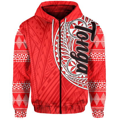 ( Personalised)Tonga Zip Hoodie Ngatu Red Style