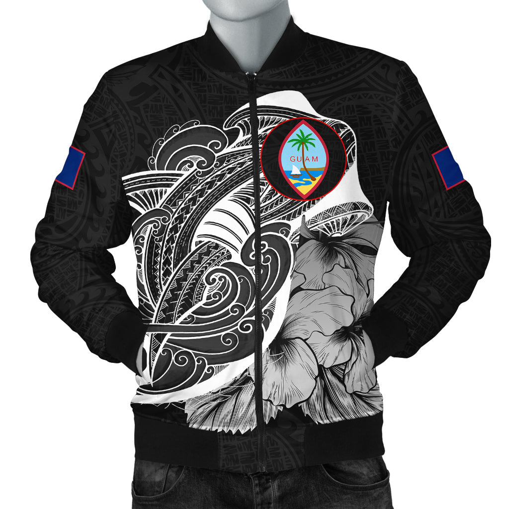 Guam Men's Bomber Jacket Shark Coat Of Arms Black Style
