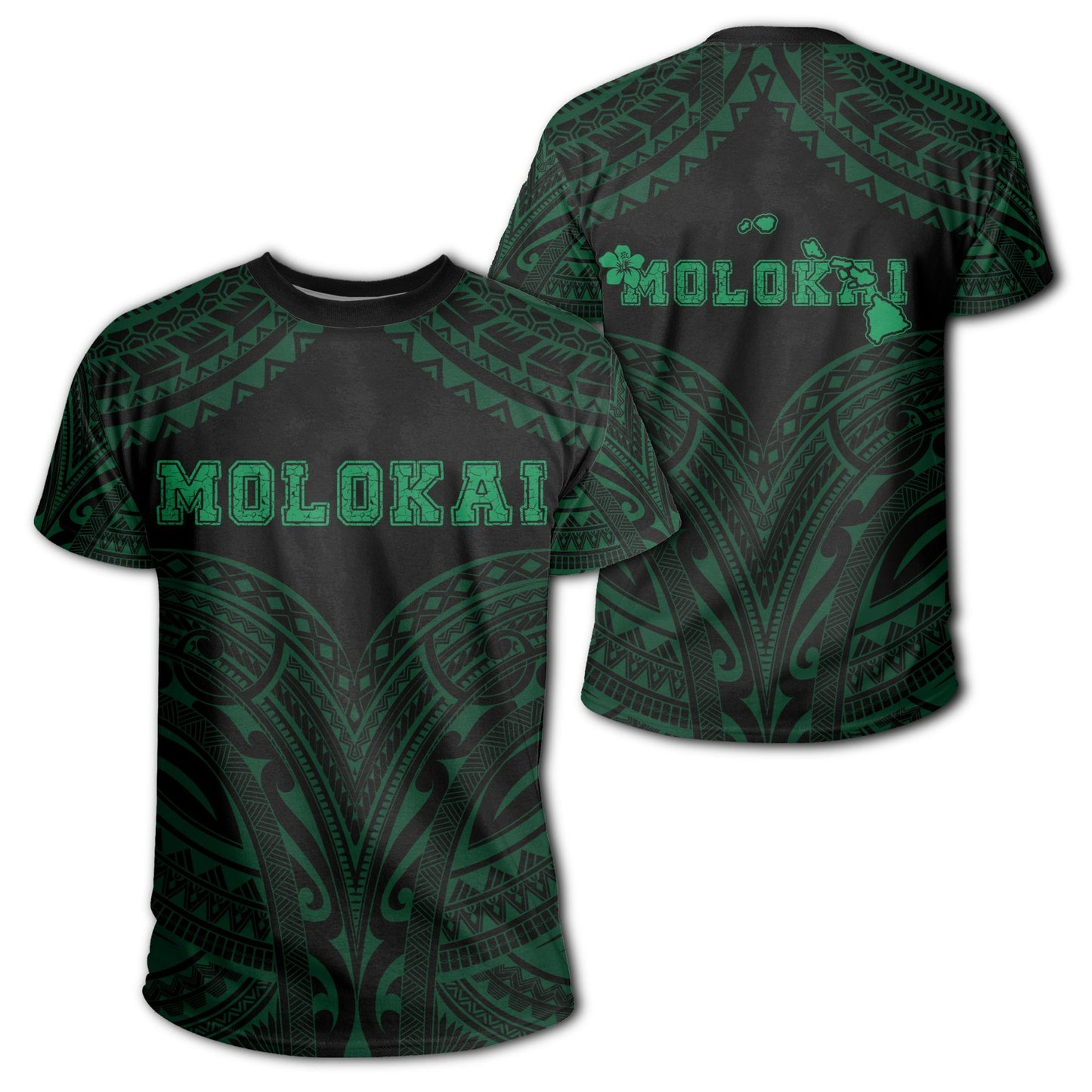 Hawaiian Kanaka Map Polynesian Molokai T - Shirt - Green - Brad Style - Ah