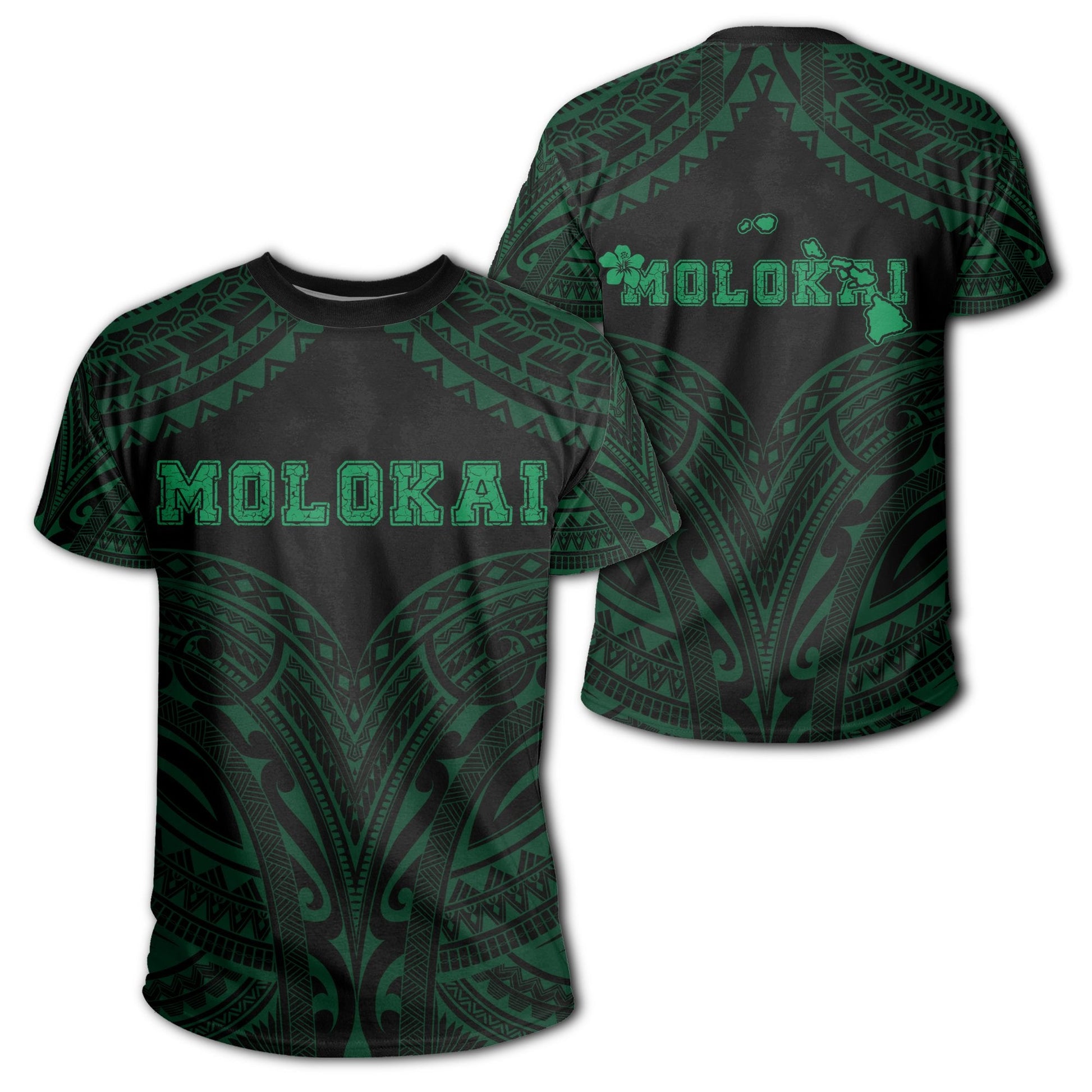 Hawaiian Kanaka Map Polynesian Molokai T - Shirt - Green - Brad Style - Ah