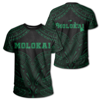 Hawaiian Kanaka Map Polynesian Molokai T - Shirt - Green - Brad Style - Ah