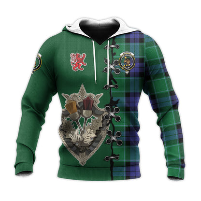 Printivon Monteith Tartan Hoodie Lion Rampant And Celtic Thistle Style