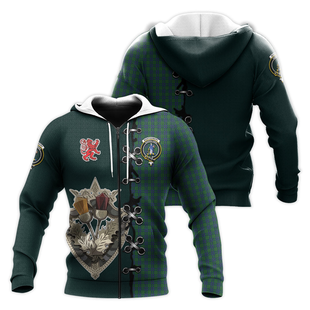 Printivon Montgomery Tartan Hoodie Lion Rampant And Celtic Thistle Style