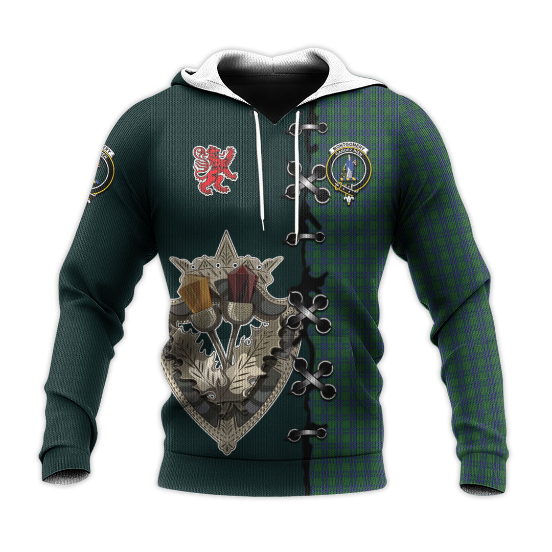 Printivon Montgomery Tartan Hoodie Lion Rampant And Celtic Thistle Style