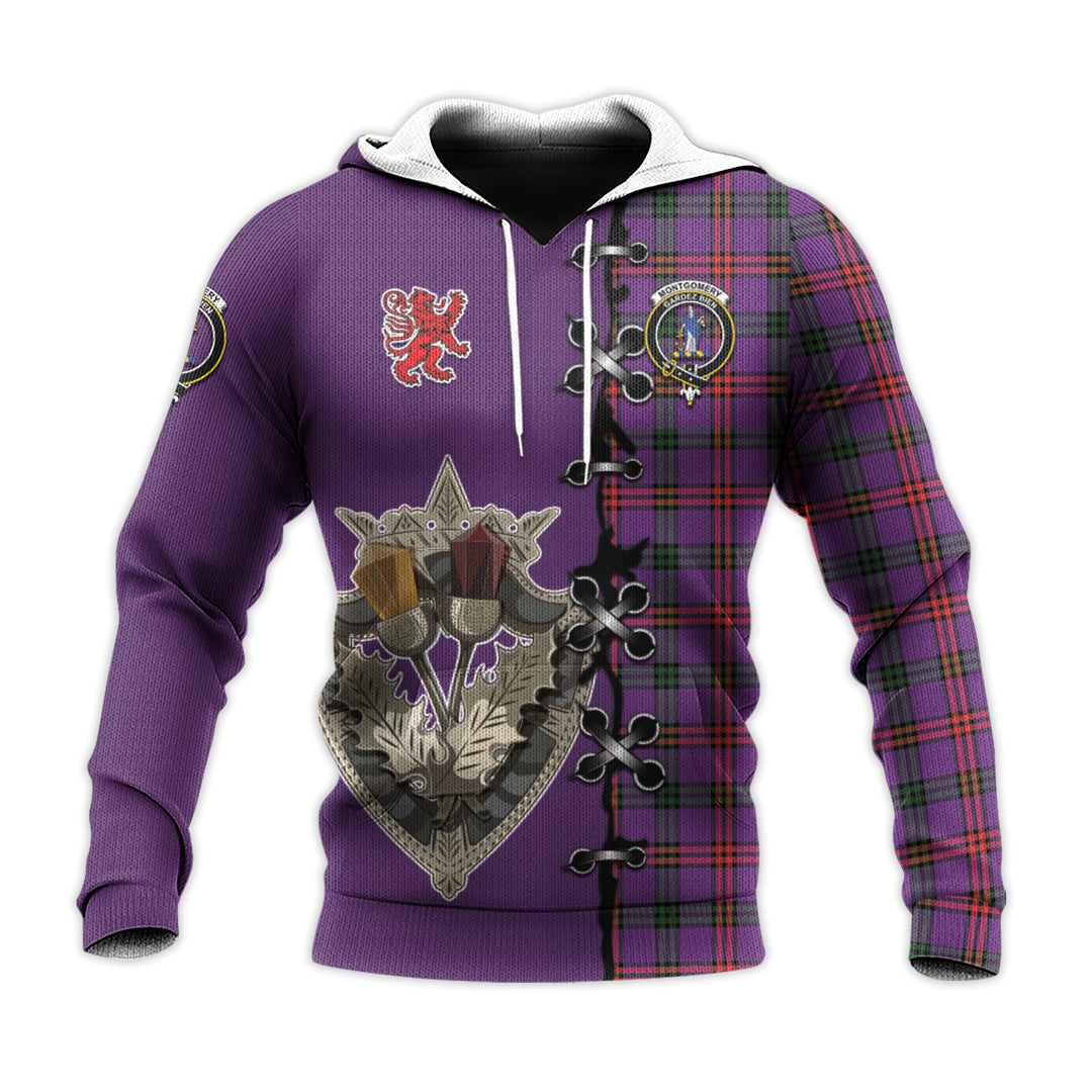 Printivon Montgomery Modern Tartan Hoodie Lion Rampant And Celtic Thistle Style