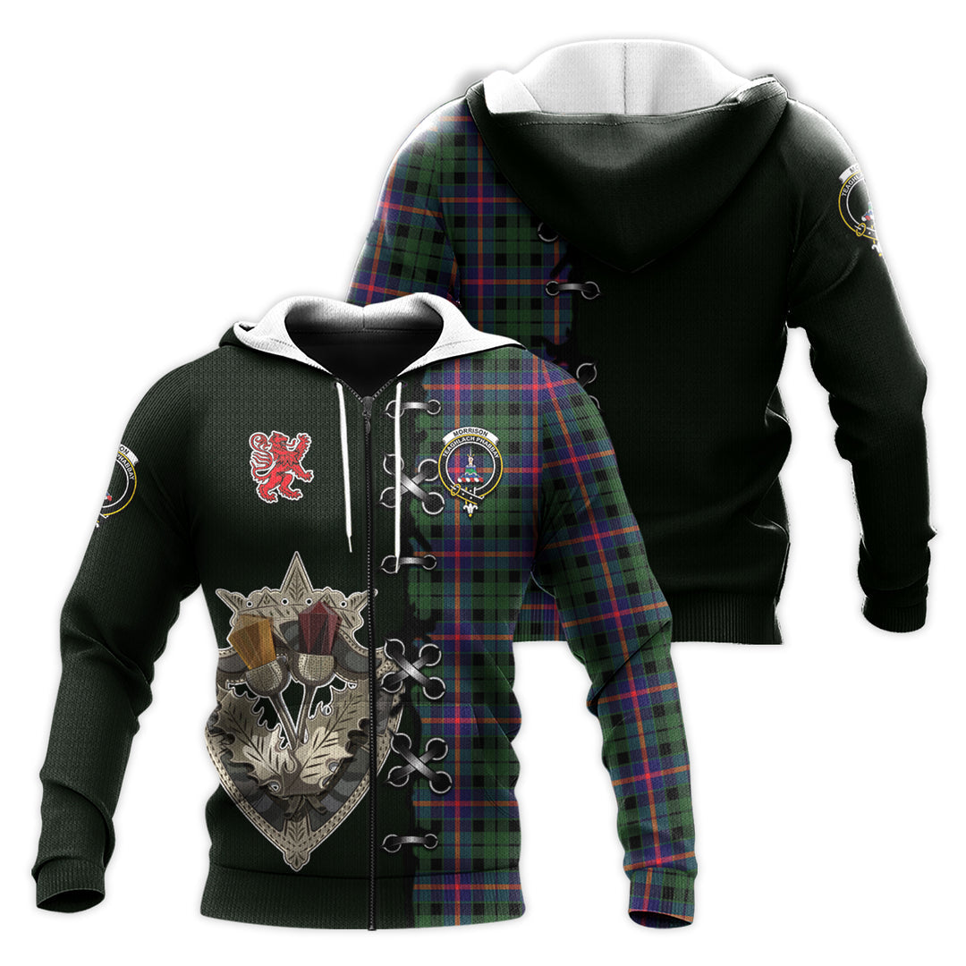 Printivon Morrison Modern Tartan Hoodie Lion Rampant And Celtic Thistle Style