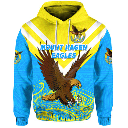 ( Personalised) Papua New Guinea Mount Hagen Eagles Hoodie Wamp Nga Rugby Blue, Text And Number