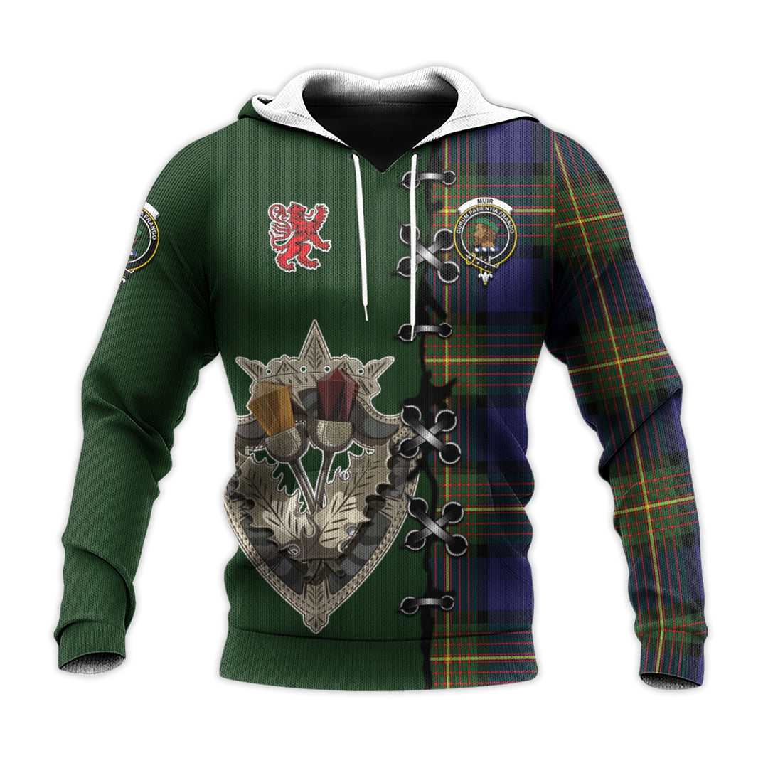 Printivon Muir Tartan Hoodie Lion Rampant And Celtic Thistle Style