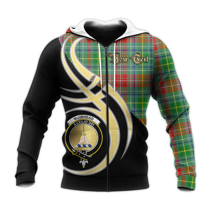 Printivon Muirhead Clan Believe In Me Crest Tartan Knitted Hoodie Custom Your Text