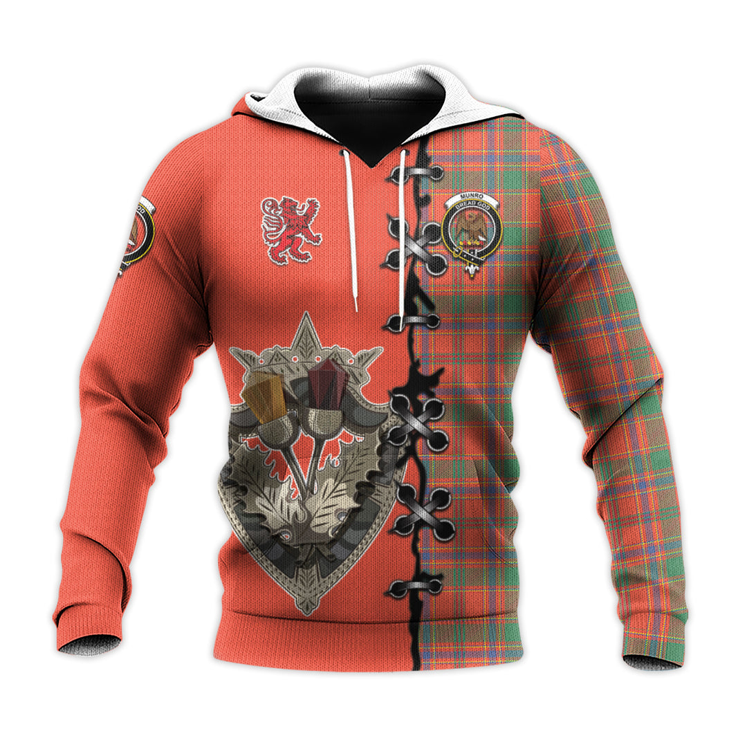 Printivon Munro Ancient Tartan Hoodie Lion Rampant And Celtic Thistle Style