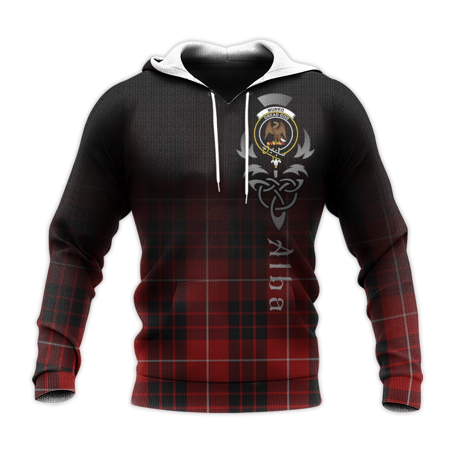 Printivon Munro Black And Red Tartan Crest Alba Celtic Hoodie