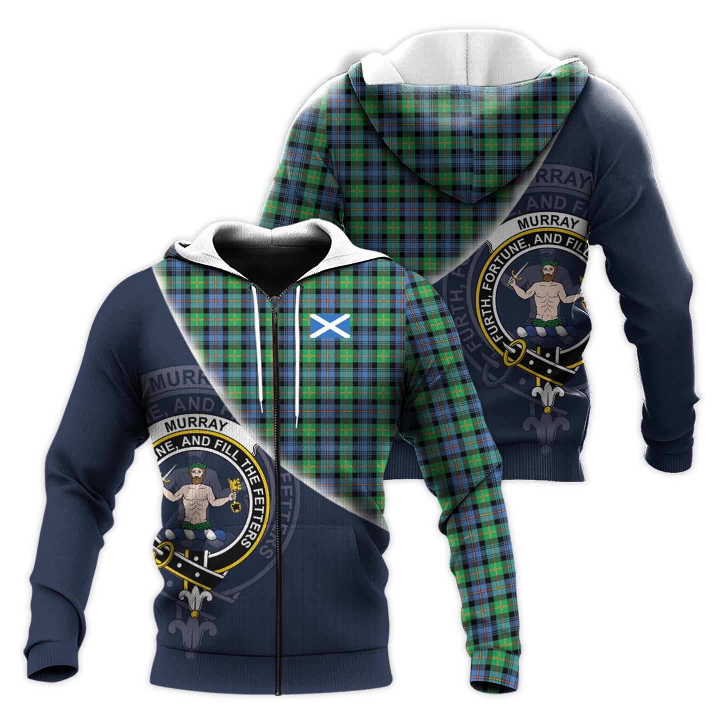 Printivon Murray Of Atholl Ancient Tartan Scottish Crest Hoodie