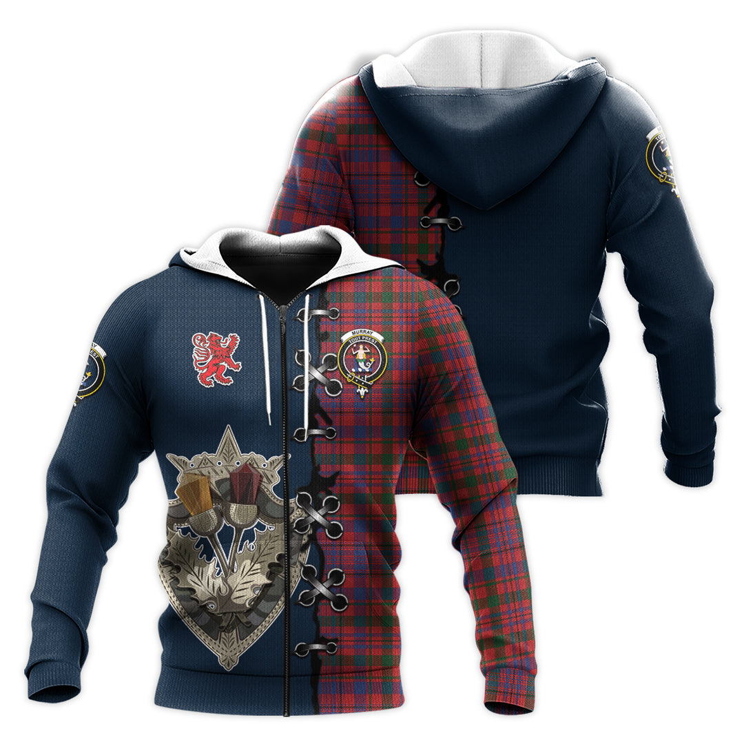 Printivon Murray Of Tullibardine Tartan Hoodie Lion Rampant And Celtic Thistle Style