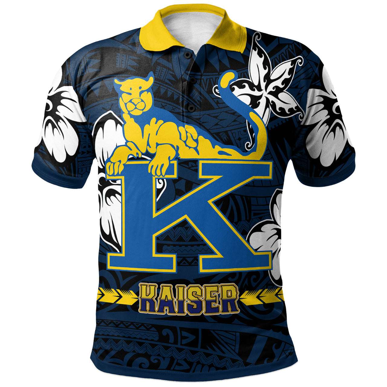 Hawaii Henry J. Kaiser High School Polo Shirt - Kaiser High School Polynesian With Floral Elements Pattern