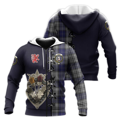 Printivon Napier Tartan Hoodie Lion Rampant And Celtic Thistle Style