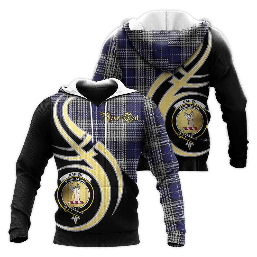 Printivon Napier Clan Believe In Me Crest Tartan Knitted Hoodie Custom Your Text