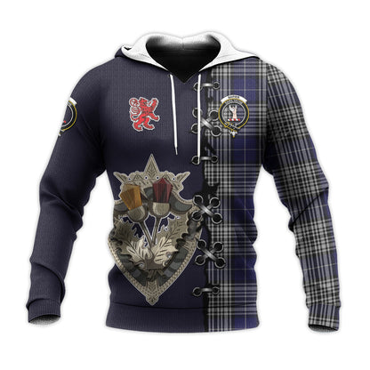 Printivon Napier Tartan Hoodie Lion Rampant And Celtic Thistle Style