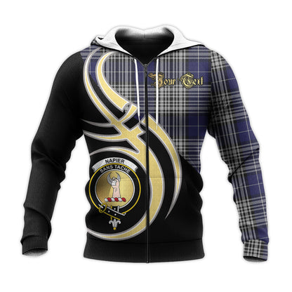 Printivon Napier Clan Believe In Me Crest Tartan Knitted Hoodie Custom Your Text