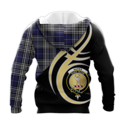 Printivon Napier Clan Believe In Me Crest Tartan Knitted Hoodie Custom Your Text