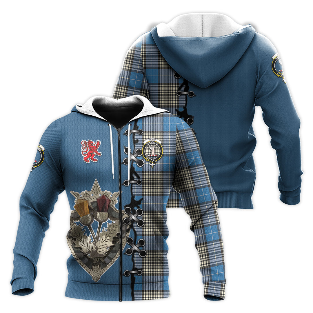 Printivon Napier Ancient Tartan Hoodie Lion Rampant And Celtic Thistle Style