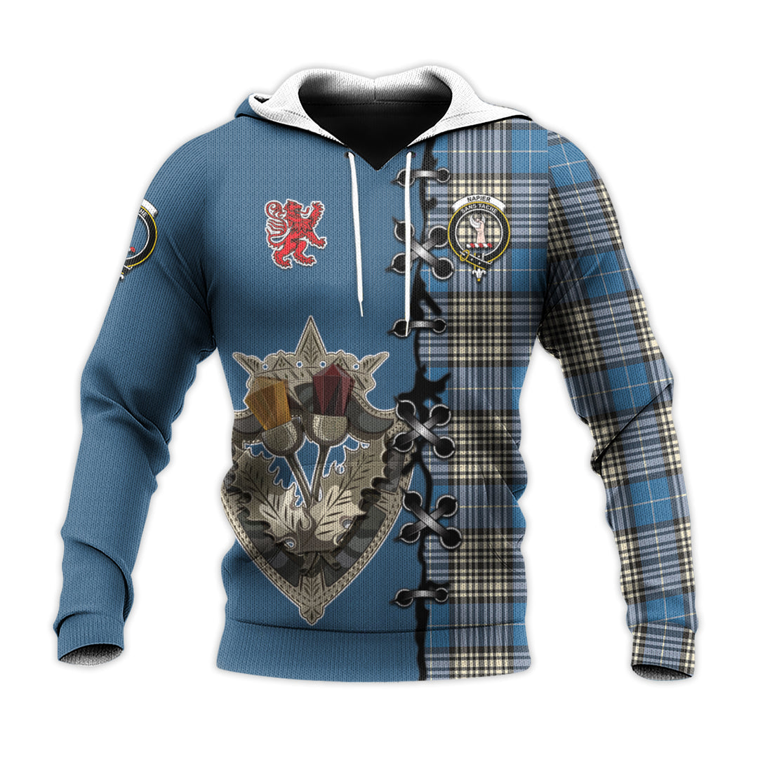 Printivon Napier Ancient Tartan Hoodie Lion Rampant And Celtic Thistle Style