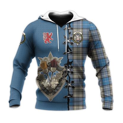 Printivon Napier Ancient Tartan Hoodie Lion Rampant And Celtic Thistle Style