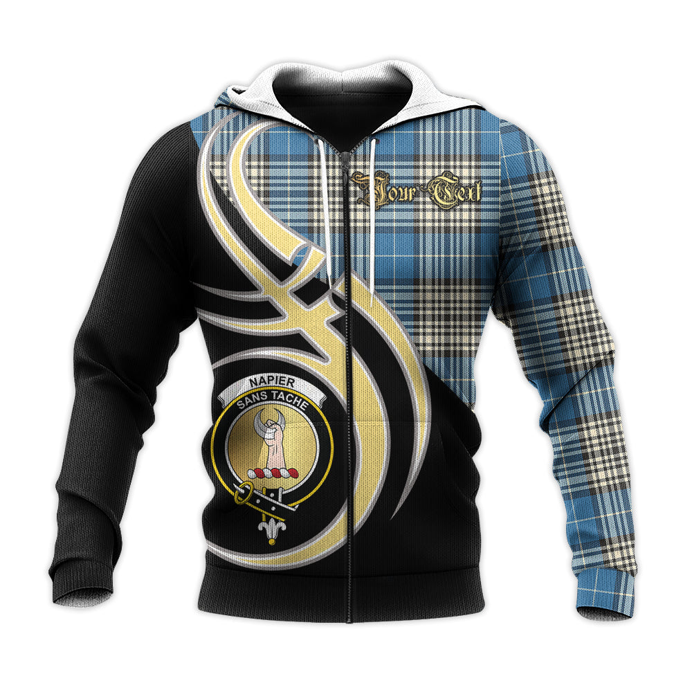 Printivon Napier Ancient Clan Believe In Me Crest Tartan Knitted Hoodie Custom Your Text