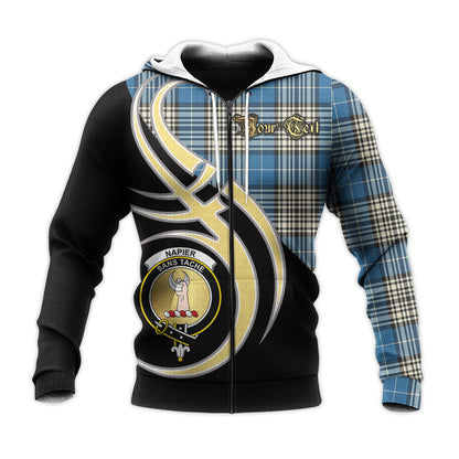 Printivon Napier Ancient Clan Believe In Me Crest Tartan Knitted Hoodie Custom Your Text