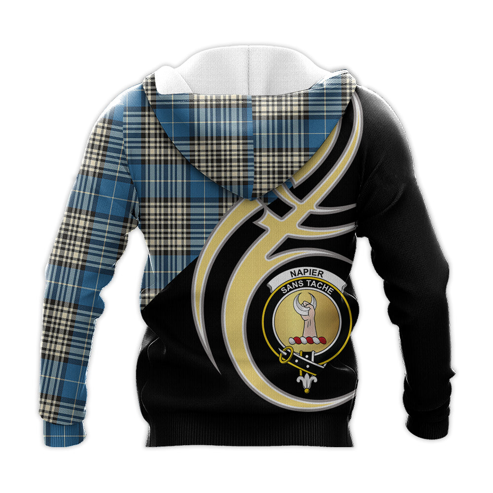 Printivon Napier Ancient Clan Believe In Me Crest Tartan Knitted Hoodie Custom Your Text
