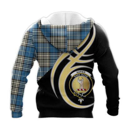 Printivon Napier Ancient Clan Believe In Me Crest Tartan Knitted Hoodie Custom Your Text