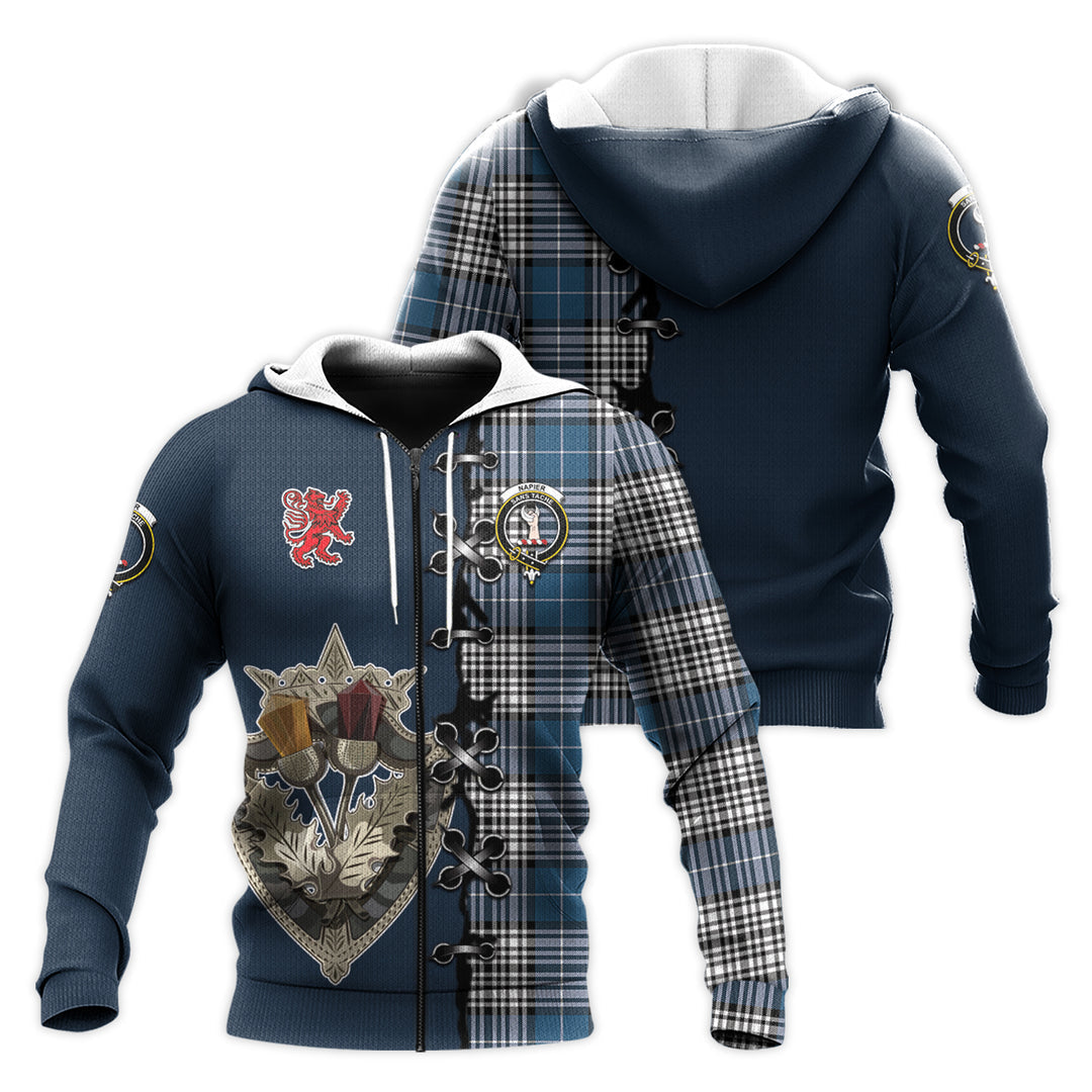 Printivon Napier Modern Tartan Hoodie Lion Rampant And Celtic Thistle Style
