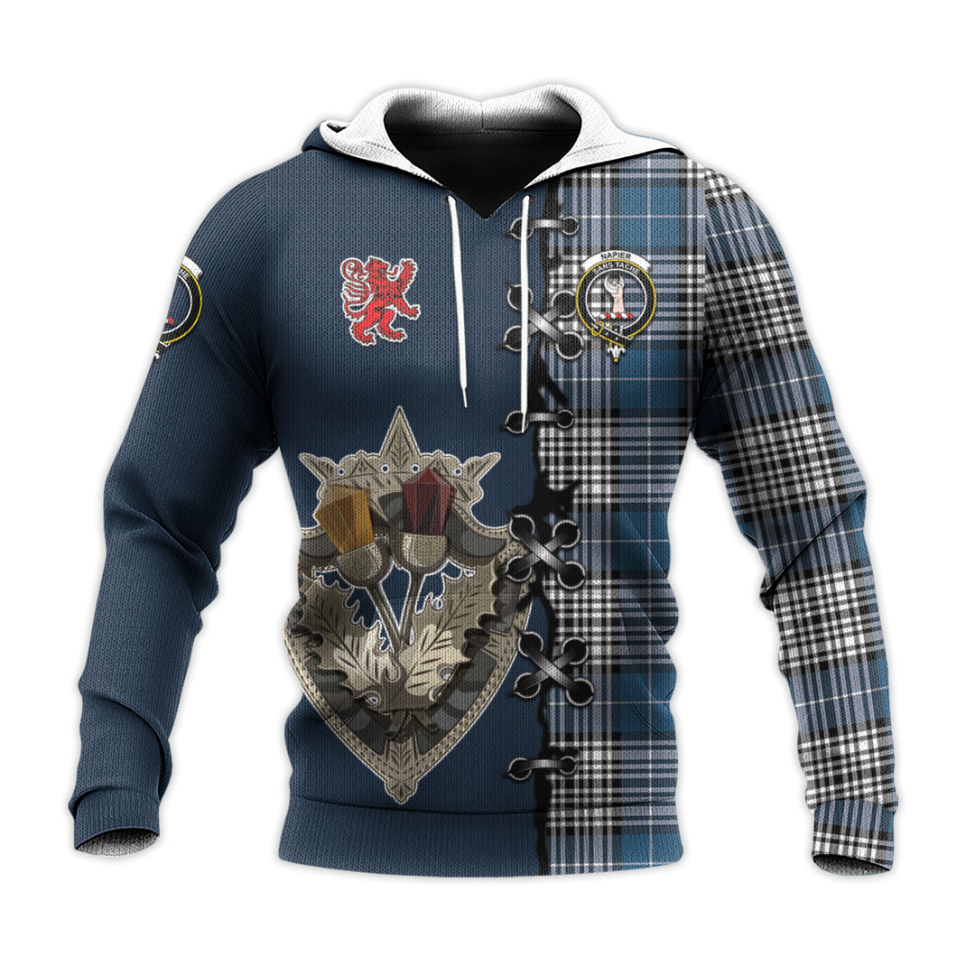 Printivon Napier Modern Tartan Hoodie Lion Rampant And Celtic Thistle Style