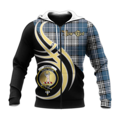 Printivon Napier Modern Clan Believe In Me Crest Tartan Knitted Hoodie Custom Your Text
