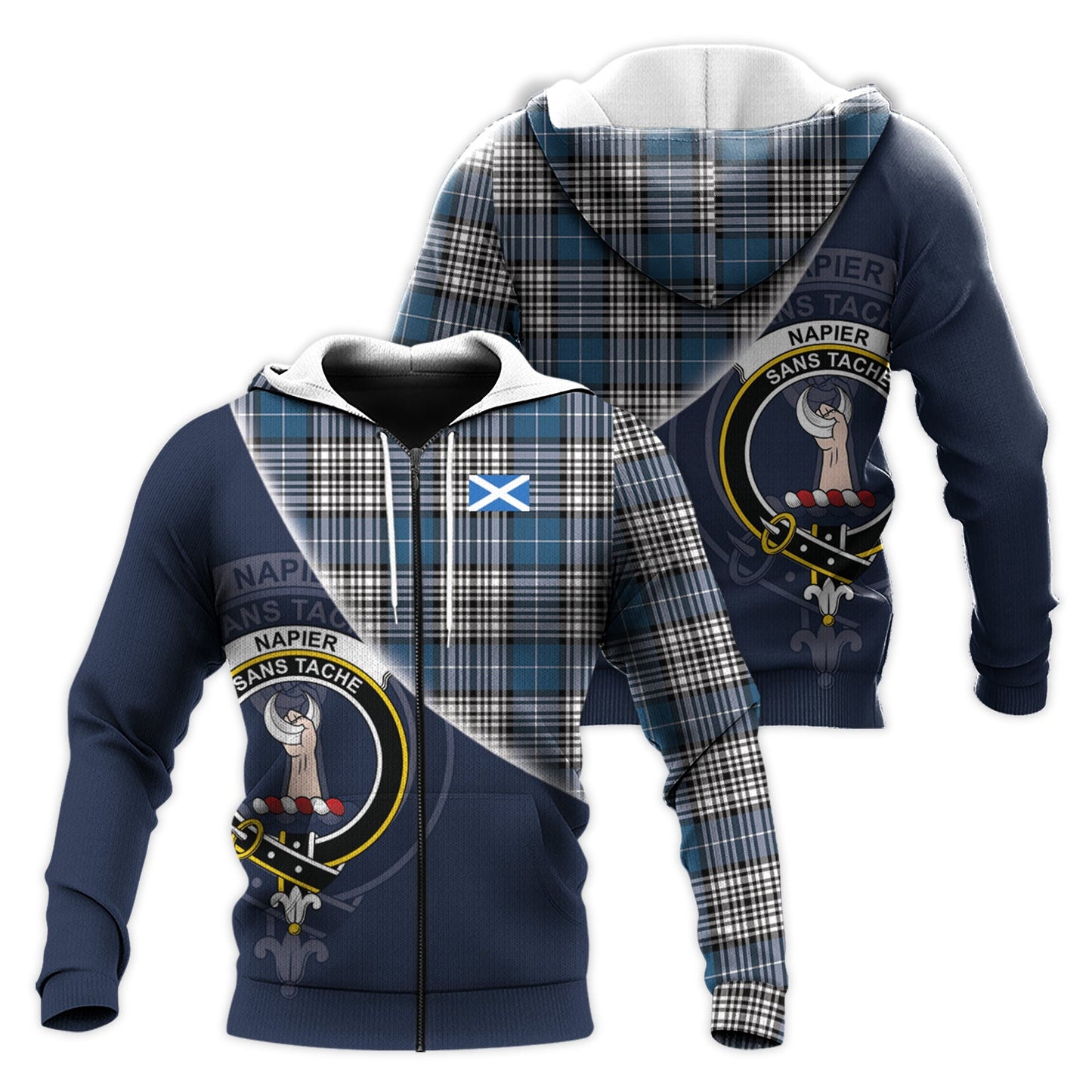 Printivon Napier Modern Tartan Scottish Crest Hoodie