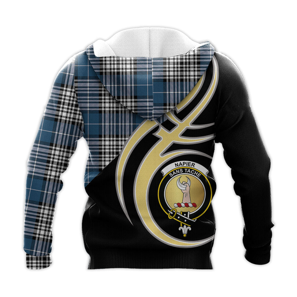Printivon Napier Modern Clan Believe In Me Crest Tartan Knitted Hoodie Custom Your Text