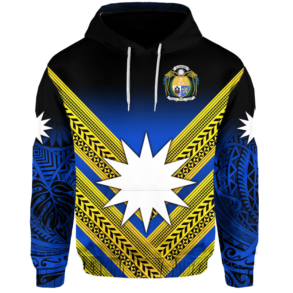 Custom Text Nauru Polynesian Flag Hoodie Creative Style Gradient Blue, Custom Text And Number