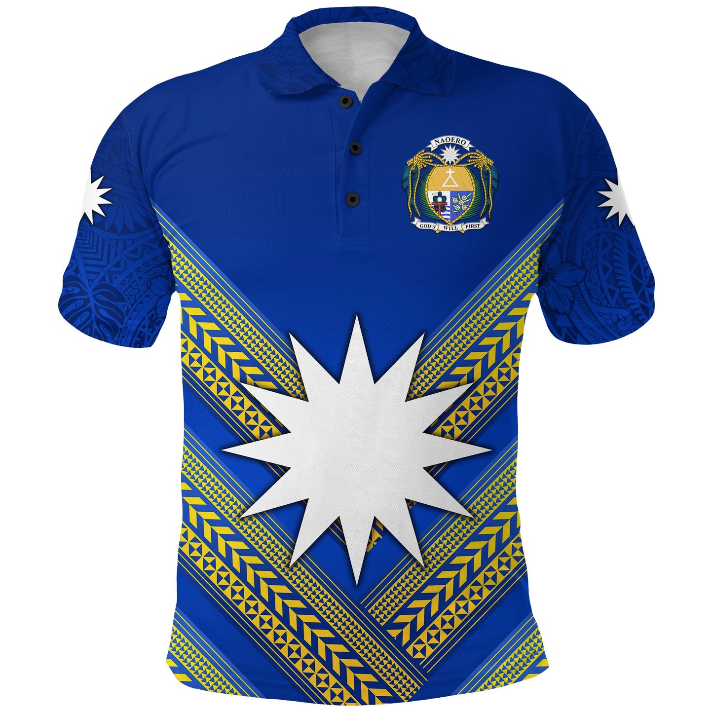 Custom Personalised Nauru Polynesian Flag Polo Shirt Creative Style - Blue, Custom Text And Number