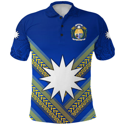Custom Personalised Nauru Polynesian Flag Polo Shirt Creative Style - Blue, Custom Text And Number