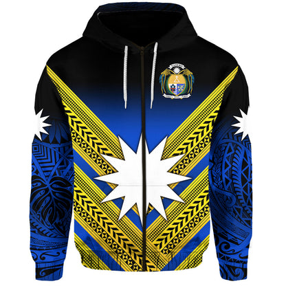Nauru Polynesian Flag Zip Hoodie Creative Style Gradient Blue