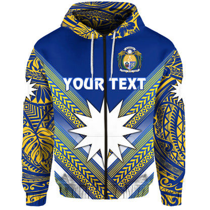 ( Personalised) Nauru Polynesian Flag Zip Hoodie Creative Style Blue NO.1