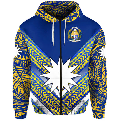 Nauru Polynesian Flag Zip Hoodie Creative Style Blue NO.1