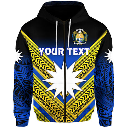 ( Personalised) Nauru Polynesian Flag Zip Hoodie Creative Style Gradient Blue
