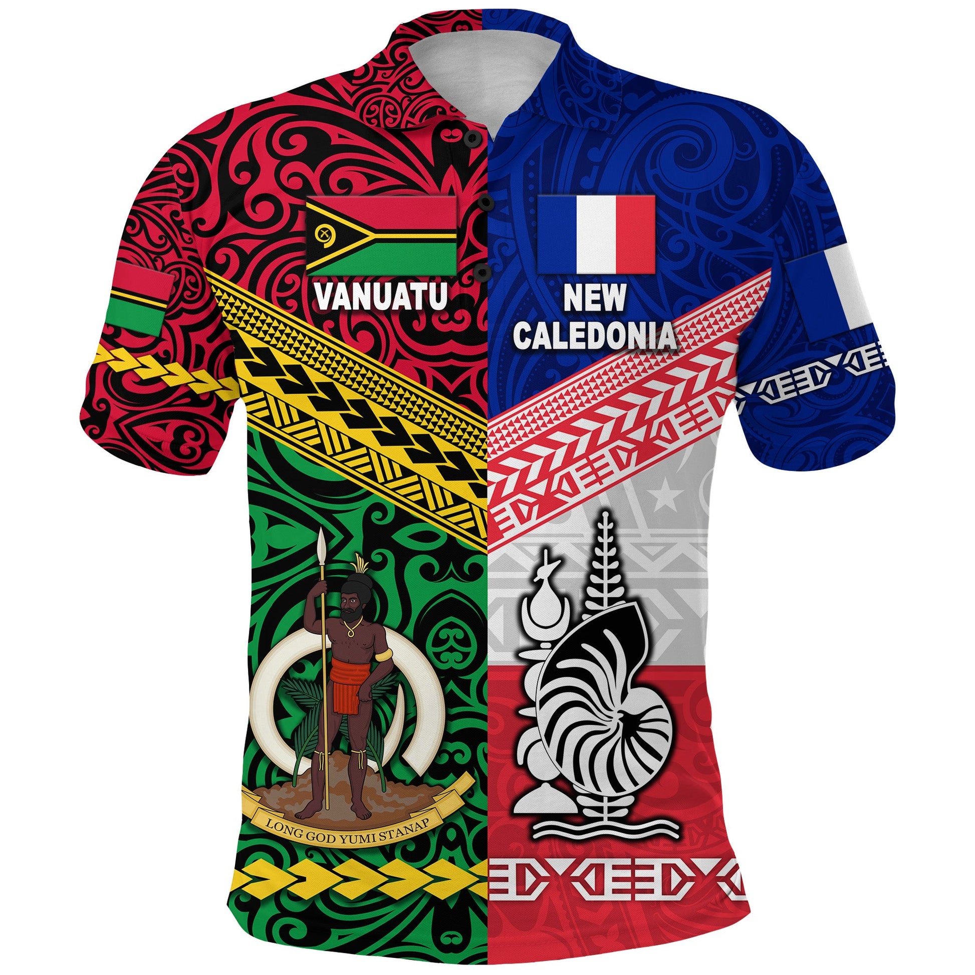 Vanuatu And New Caledonia Flag Style Polo Shirt Together