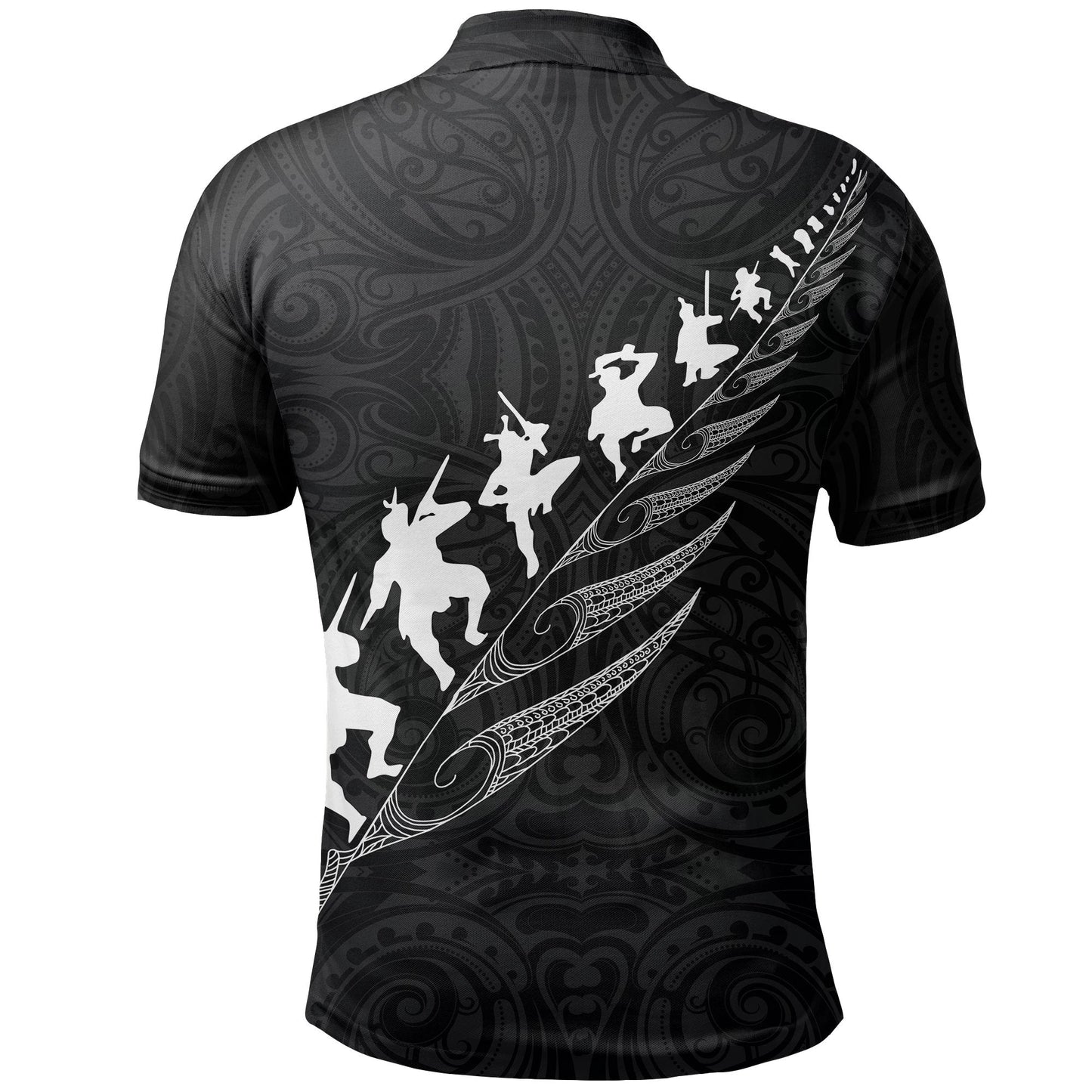 New Zealand Rugby Haka Fern Polo Shirt Maori Black