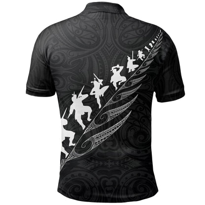 New Zealand Rugby Haka Fern Polo Shirt Maori Black