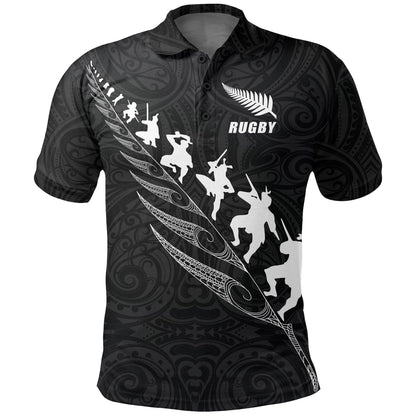 New Zealand Rugby Haka Fern Polo Shirt Maori Black