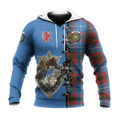 Printivon Newton Tartan Hoodie Lion Rampant And Celtic Thistle Style