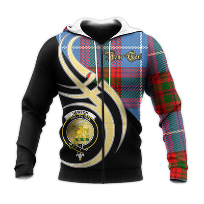Printivon Newton Clan Believe In Me Crest Tartan Knitted Hoodie Custom Your Text
