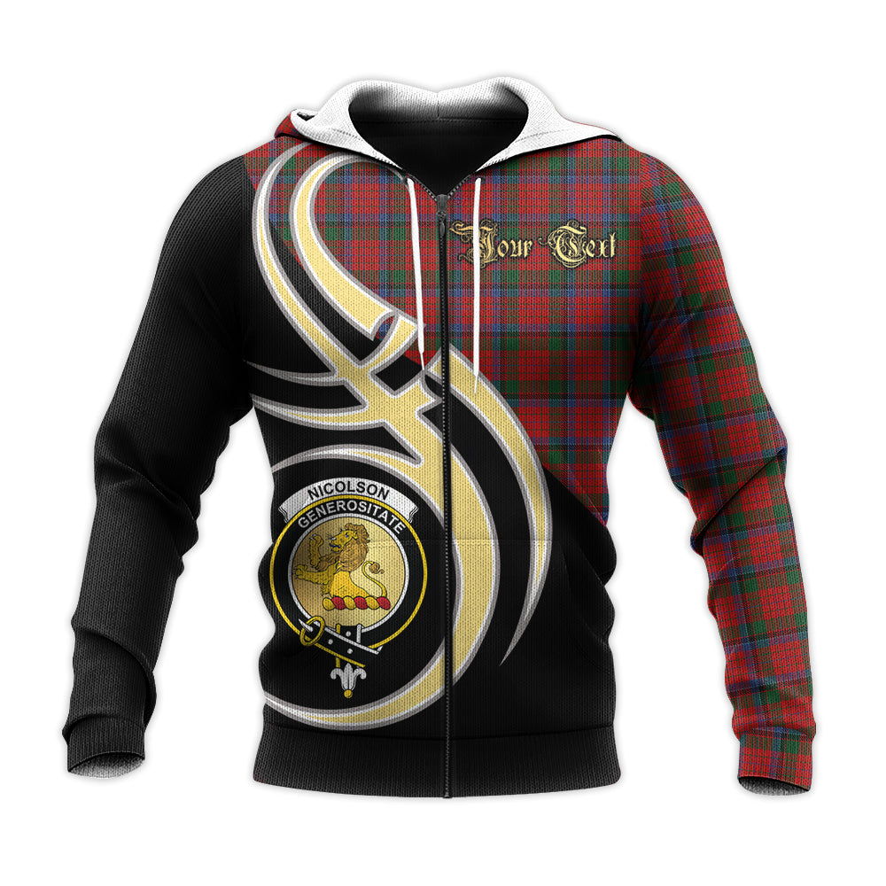 Printivon Nicolson Clan Believe In Me Crest Tartan Knitted Hoodie Custom Your Text