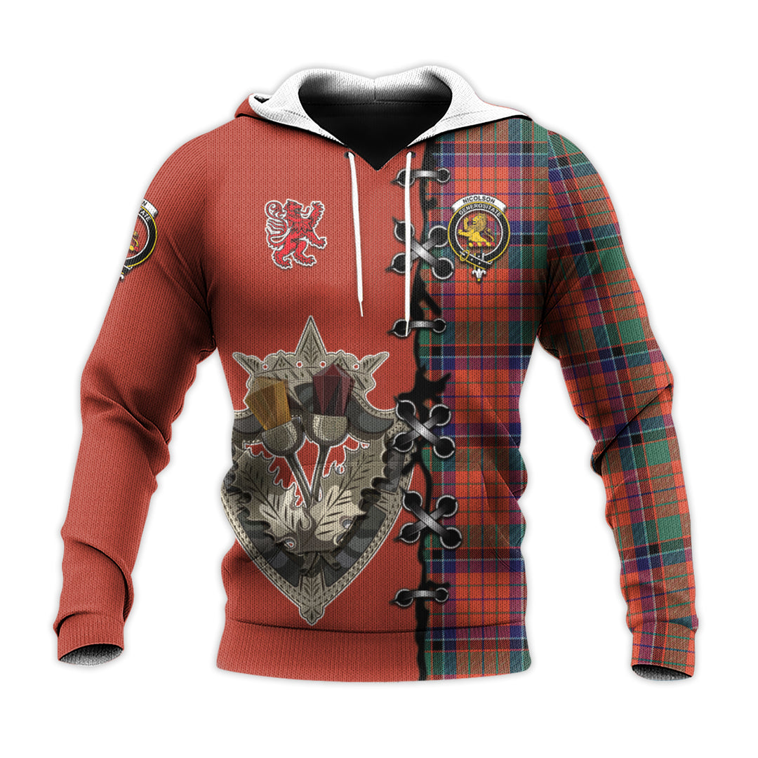 Printivon Nicolson Ancient Tartan Hoodie Lion Rampant And Celtic Thistle Style